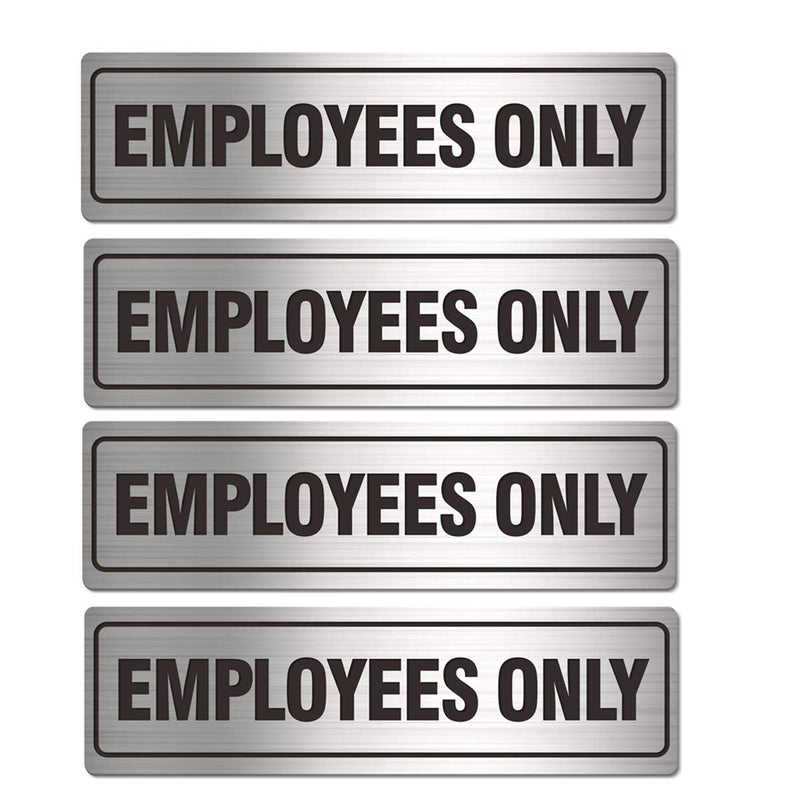 MongFun Employees Only Sign - Office Door Signs for Business Store Restroom Wall - 7.0" x 2.0" Durable Aluminum Metal with Strong Self Adhesive (4 Pack, Silver 7 x 2 inches) - Image 1